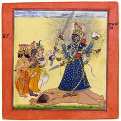 Göttin Bhadrakali, verehrt von den Göttern - aus einer tantrischen Devi-Serie